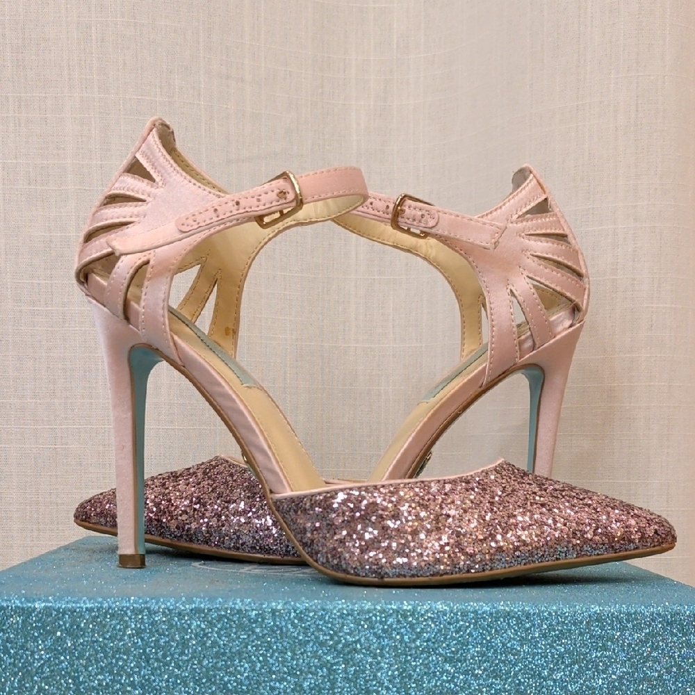 Avery Betsey Johnson Blush Satin Glitter Heels